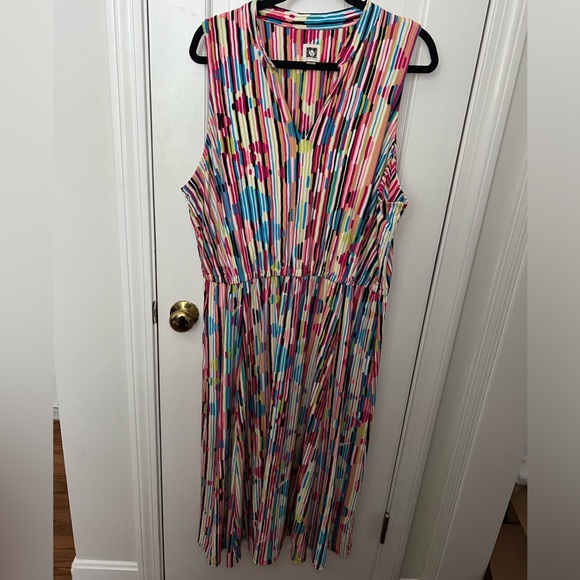 Anne Klein Sleeveless Pink Pansy Fit and Flare Dress, Size 2X - Picture 1 of 5